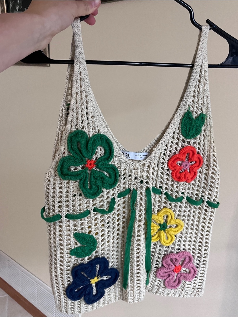 Zara Cream Crochet Tank with Multicolor Floral Appliqués